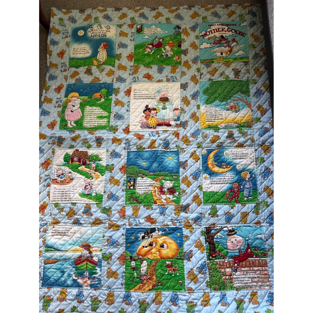 Vtg Mary Engelbreit Child's Quilt Cottage Core Handmade Machine Quilted 38.5 X48